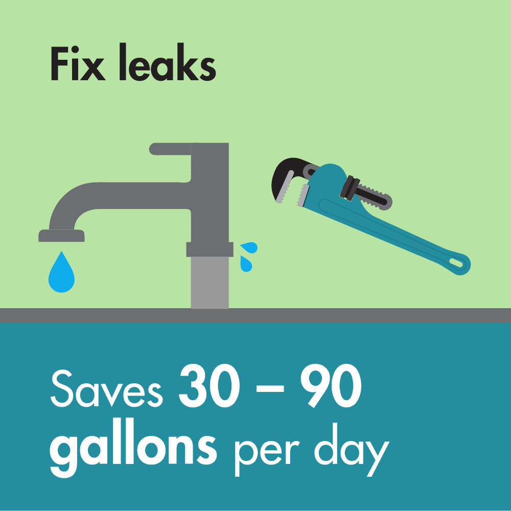 graphic of a sink faucet with a lead and a wrench to repair it